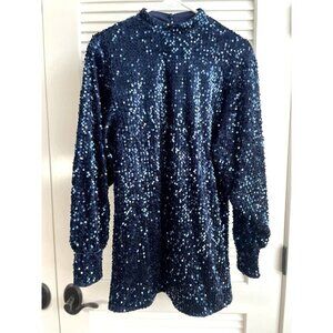 Camila Coelho Blue Long Sleeve Mock Neck Sequinced Dress Women's Sz S